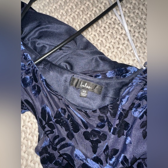 Marvelous Moi Navy Blue Burnout Velvet One-Shoulder Maxi Dress - Picture 5 of 7